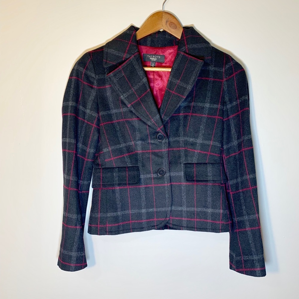 🔥SOLD🔥 Talbots Tartan Plaid Blazer Black Pink Petite 2